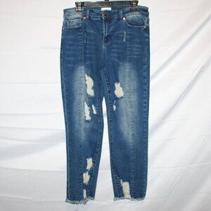 William Rast Cropped Straight Leg Distressed Mid-Rise Blue Medium Wash Jeans, 29
